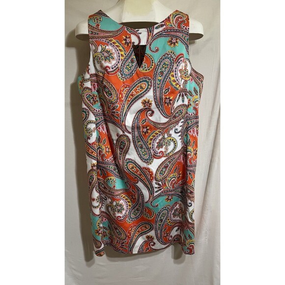 Anne Klein Retro Colorful Paisley Spring Sleeveless Shift Dress Pockets U - Picture 1 of 6